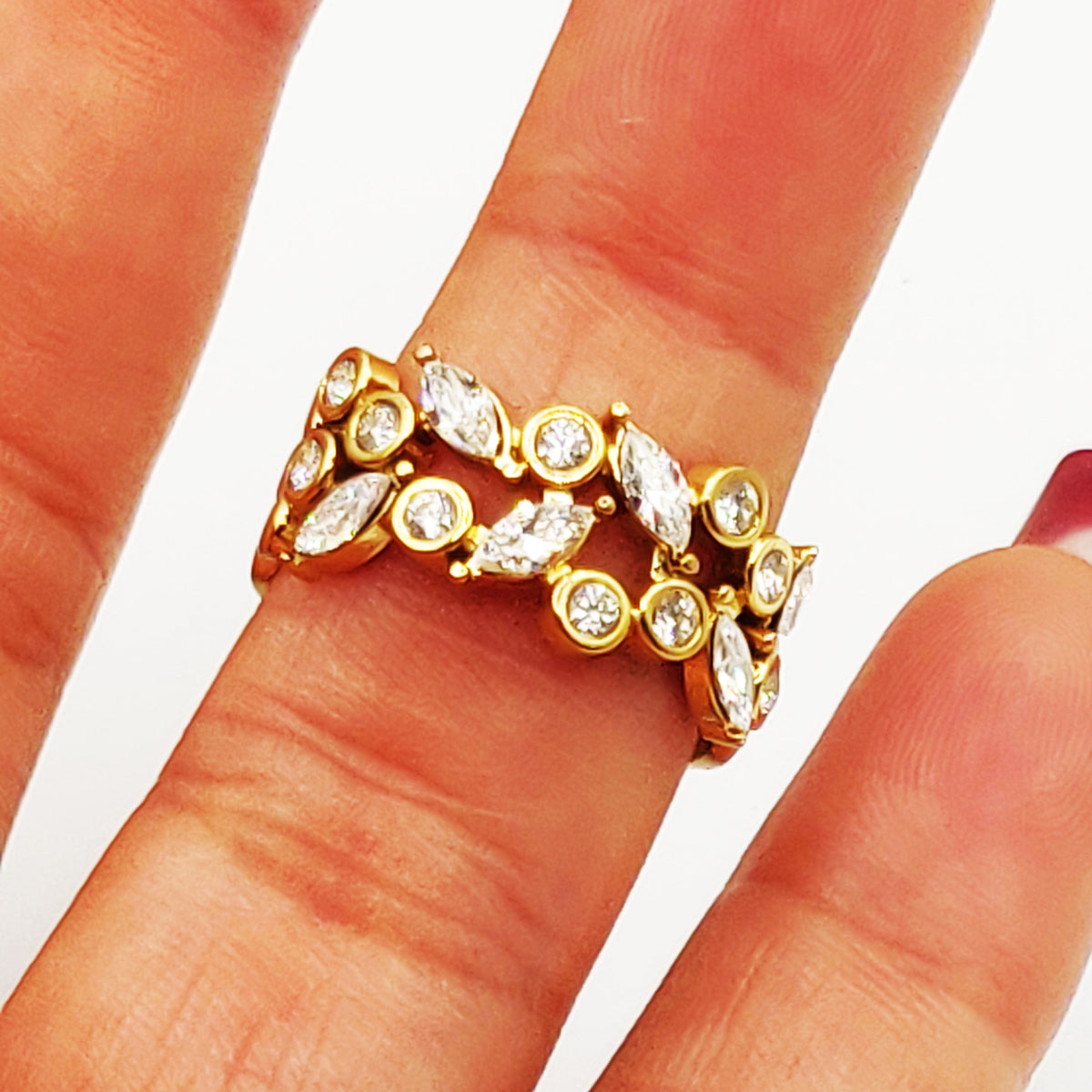 Bague Cristaux Feuilles et Ronds Luxe