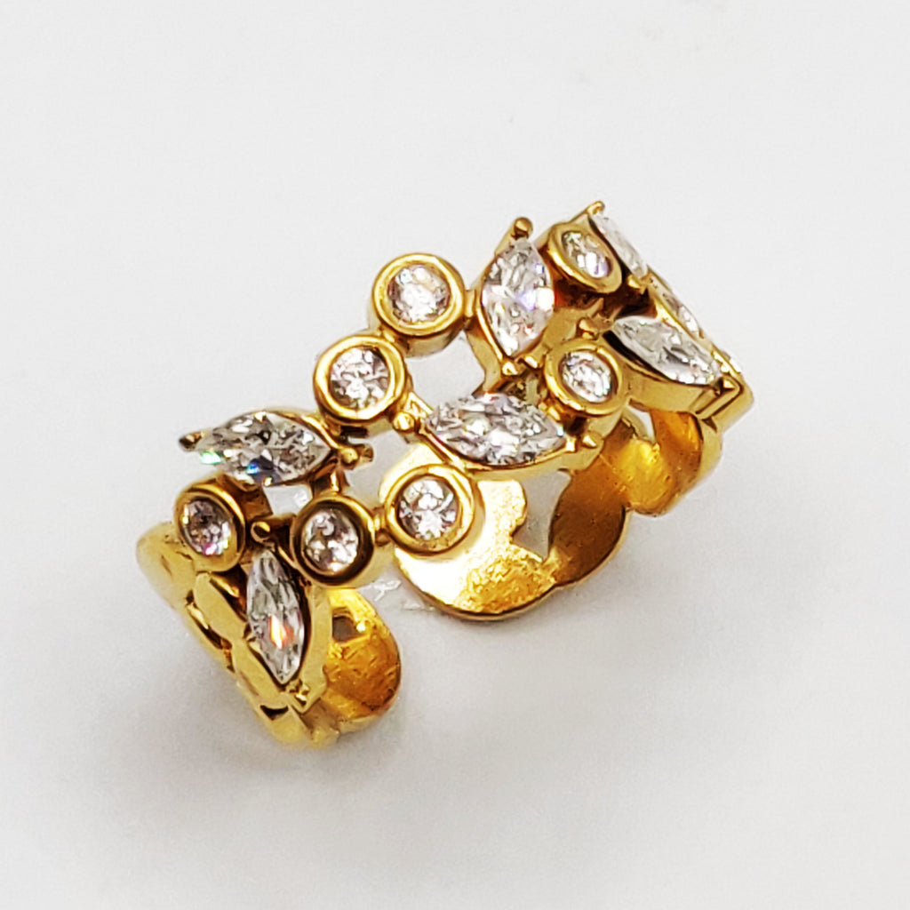 Bague Cristaux Feuilles et Ronds Luxe