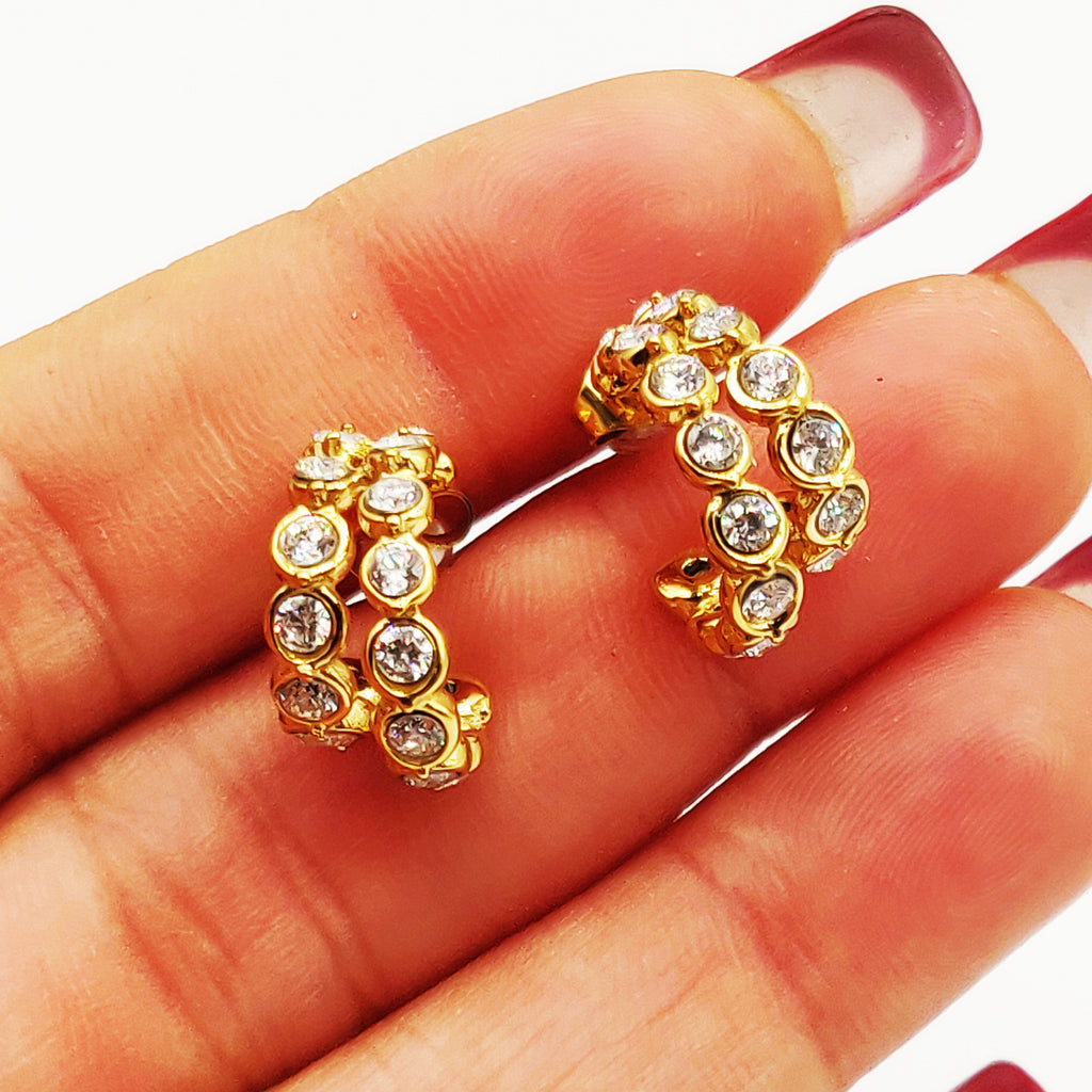 Boucles d'oreilles Double Créoles Multi Cristaux Ronds Luxe