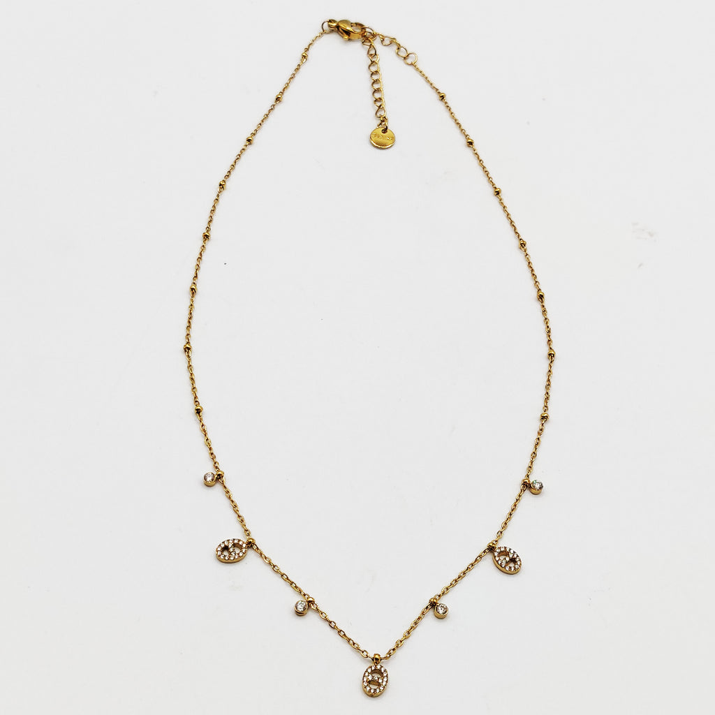 Collier Multi H Luxe Petits et Cristaux Ronds Luxe
