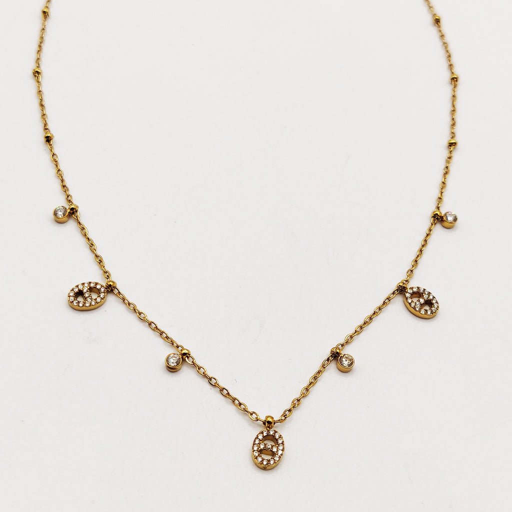 Collier Multi H Luxe Petits et Cristaux Ronds Luxe