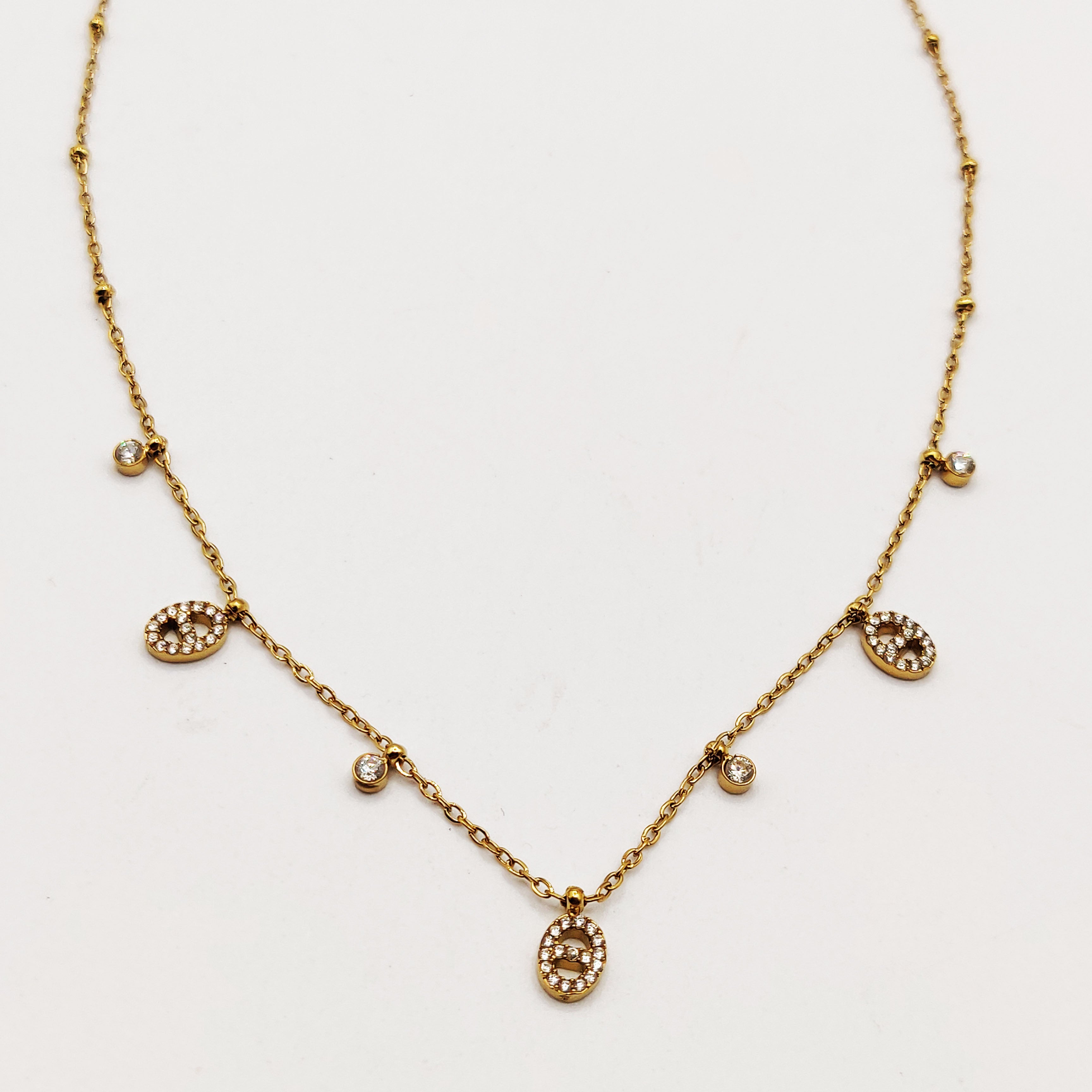 Collier Multi H Luxe Petits et Cristaux Ronds Luxe