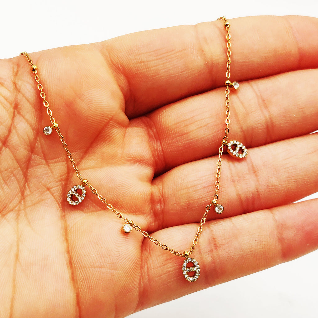 Collier Multi H Luxe Petits et Cristaux Ronds Luxe
