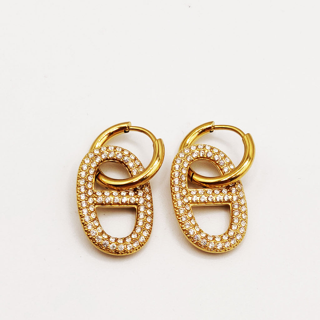 Boucles d'oreilles Anneau H Luxe Cristaux