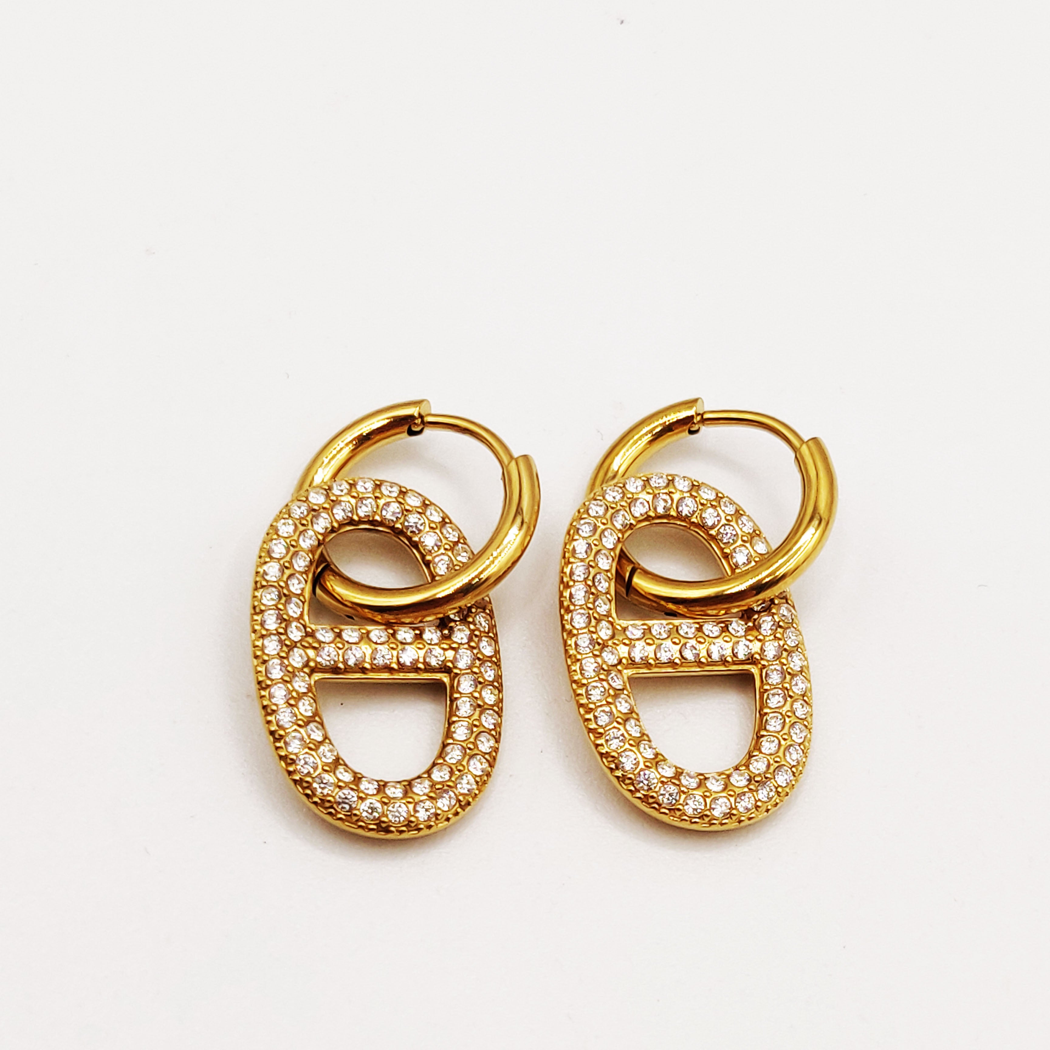 Boucles d'oreilles Anneau H Luxe Cristaux