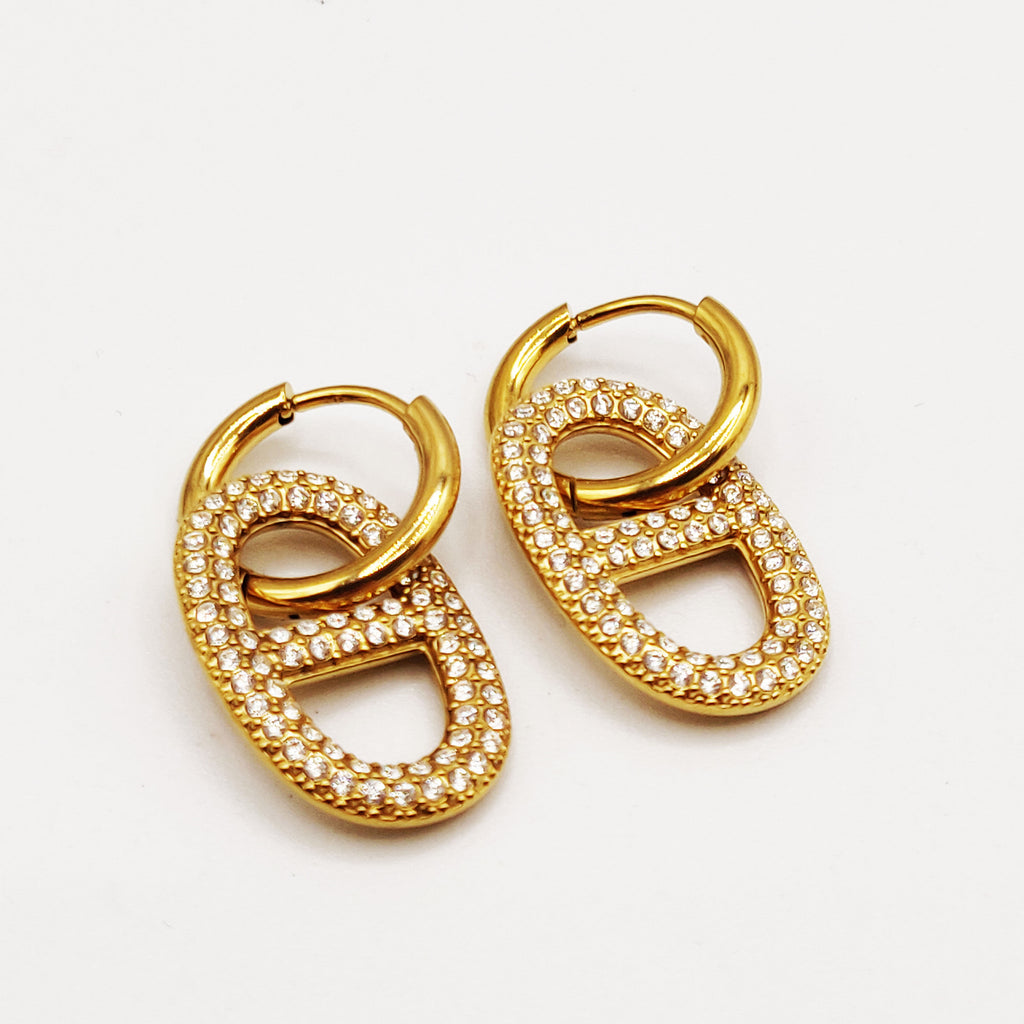 Boucles d'oreilles Anneau H Luxe Cristaux