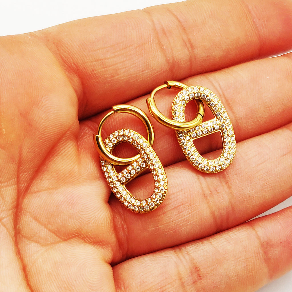 Boucles d'oreilles Anneau H Luxe Cristaux