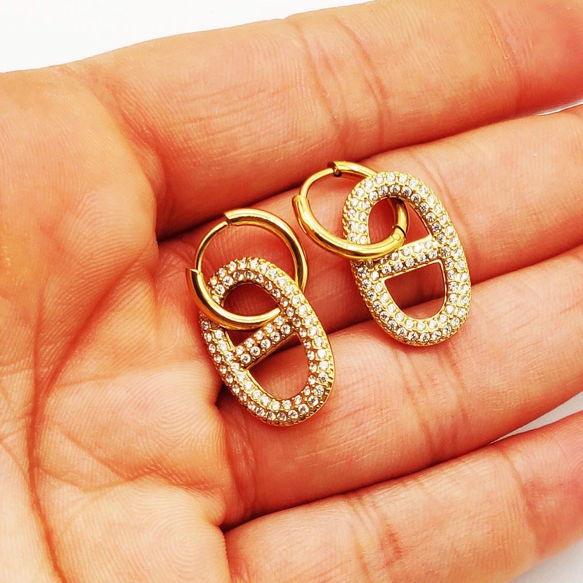 Boucles d'oreilles Anneau H Luxe Cristaux
