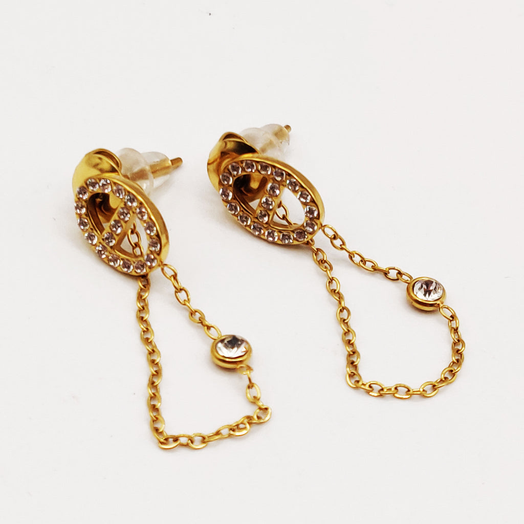 Boucles d'oreilles H Luxe Cristaux Chaîne
