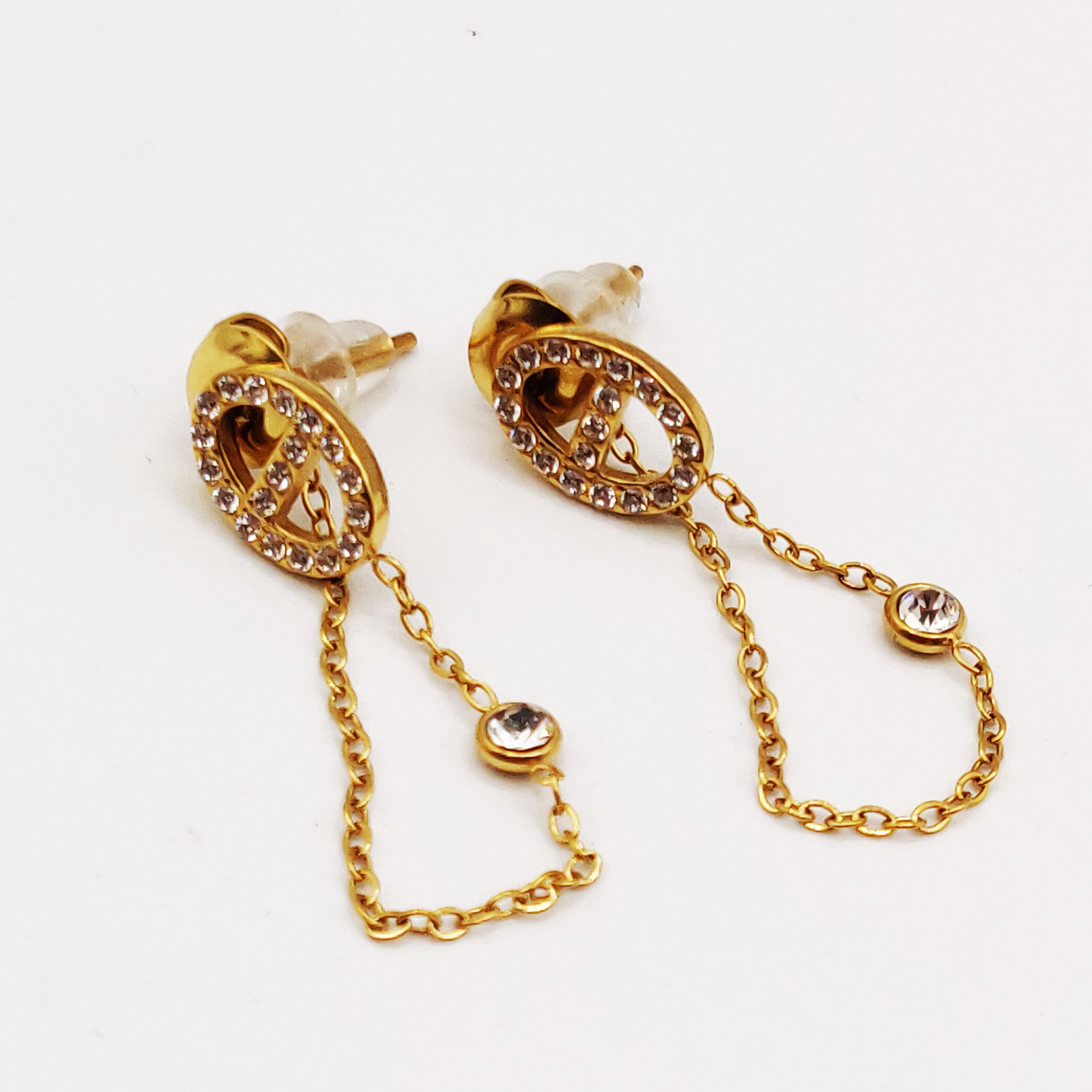 Boucles d'oreilles H Luxe Cristaux Chaîne