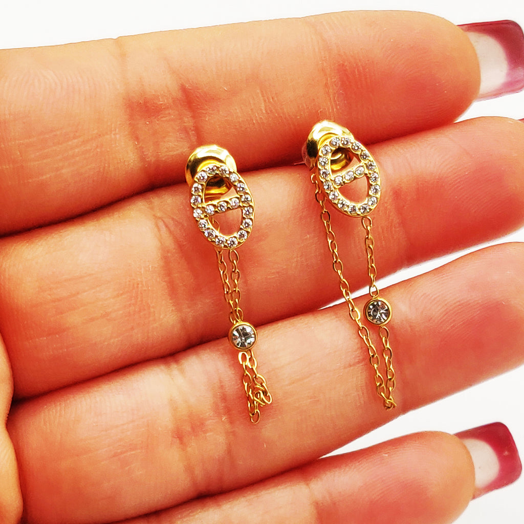 Boucles d'oreilles H Luxe Cristaux Chaîne