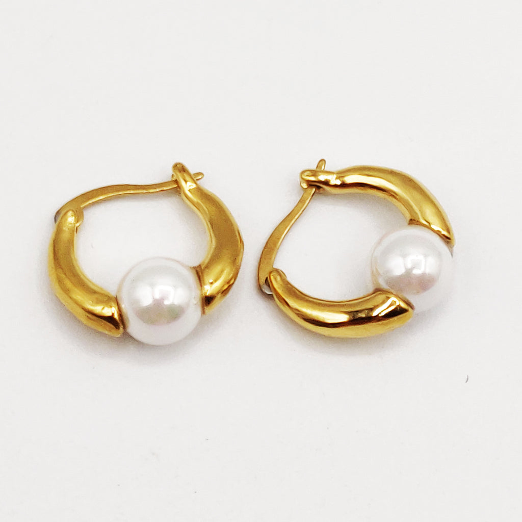 Boucles d'oreilles Créoles Perle d'imitation Blanche