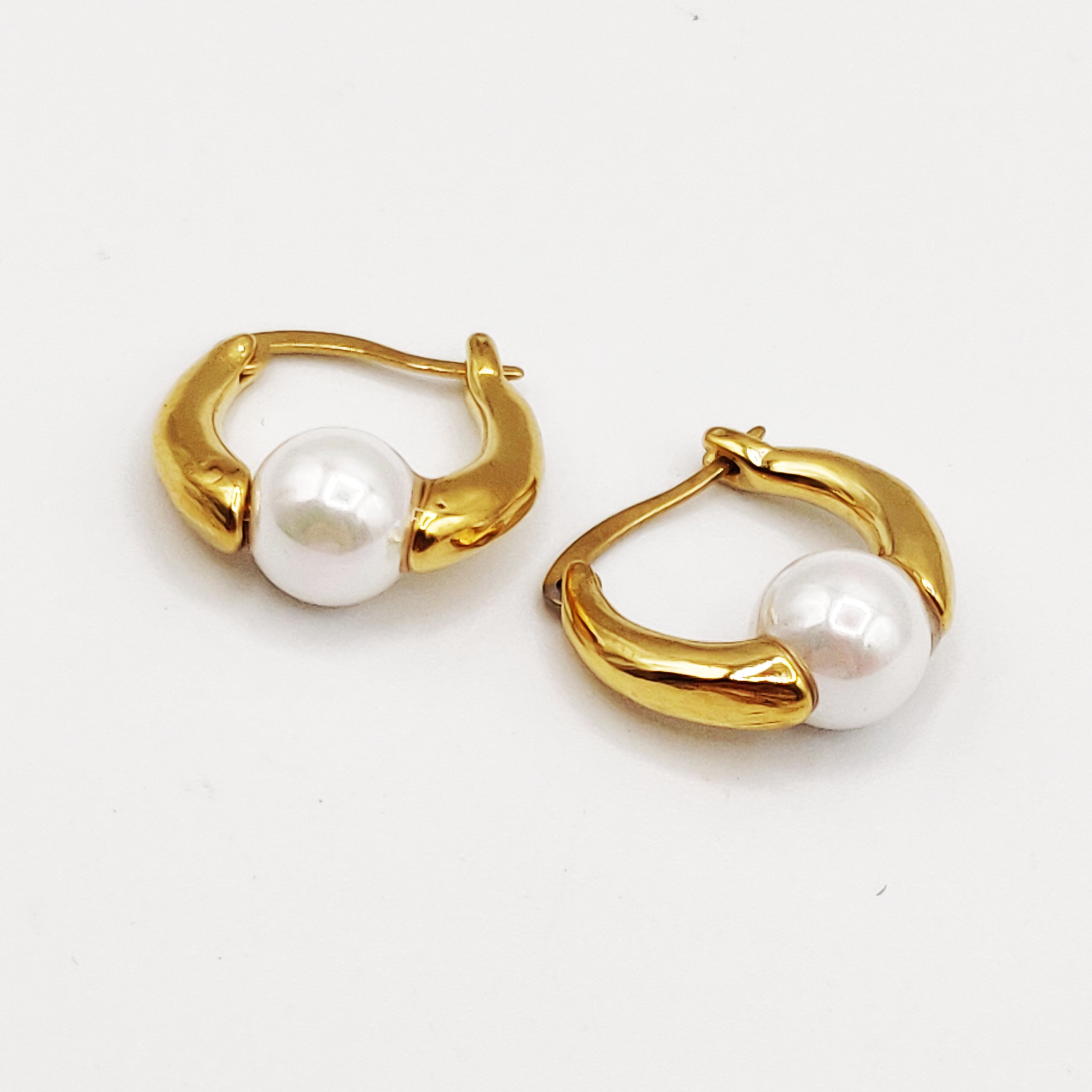 Boucles d'oreilles Créoles Perle d'imitation Blanche