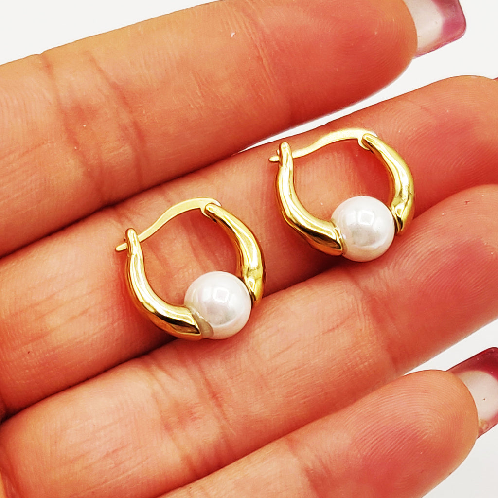 Boucles d'oreilles Créoles Perle d'imitation Blanche