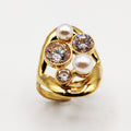 Bague Gros Cristaux Ronds et Perles d'imitation Blanches
