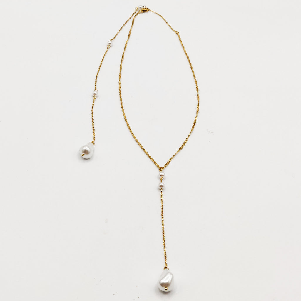 Collier et Chaîne de Dos Perles d'imitation Blanches Descendant