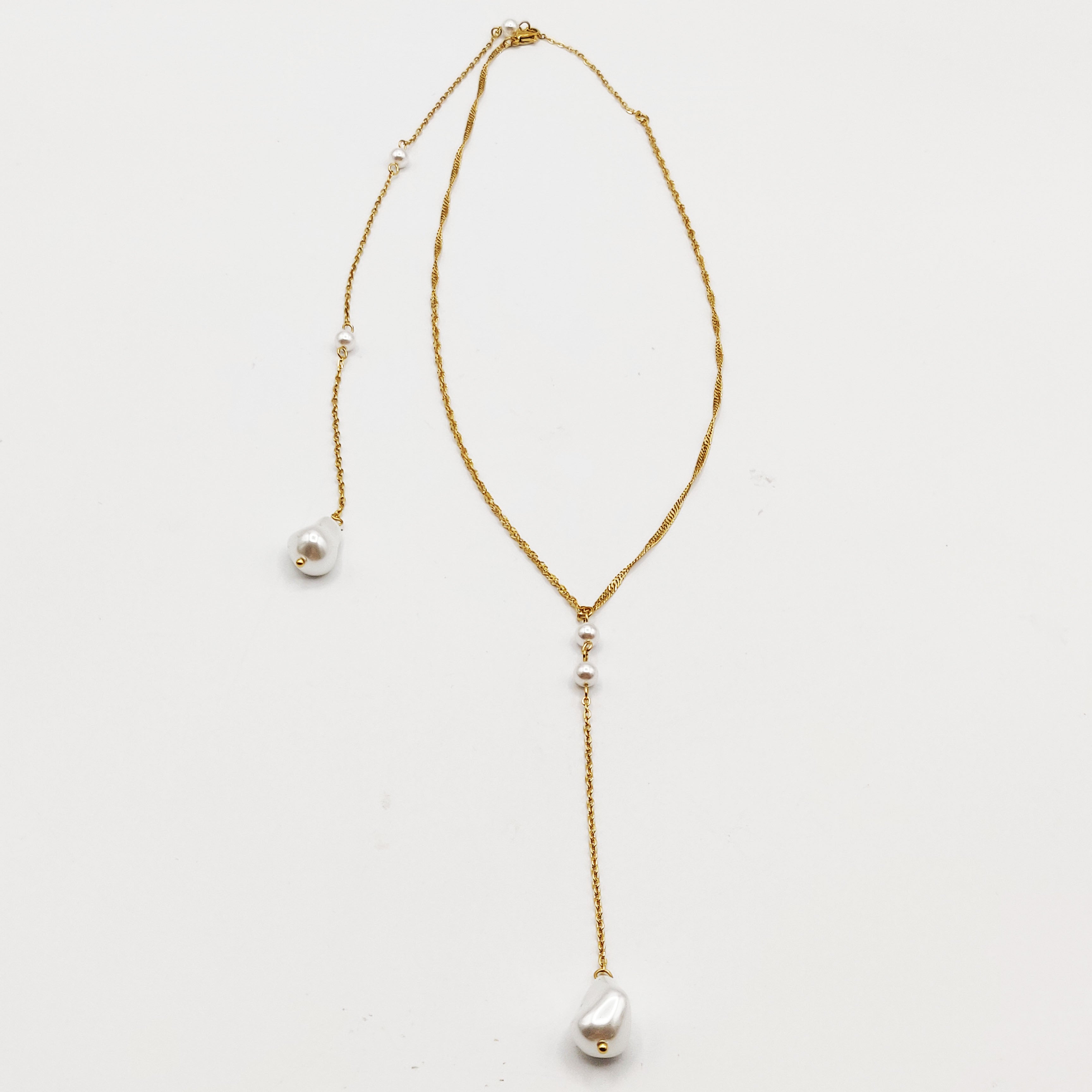 Collier et Chaîne de Dos Perles d'imitation Blanches Descendant