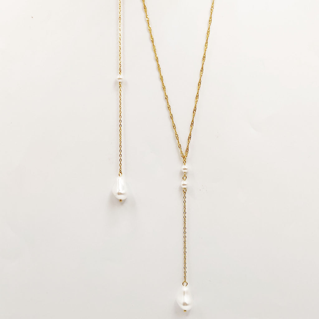 Collier et Chaîne de Dos Perles d'imitation Blanches Descendant