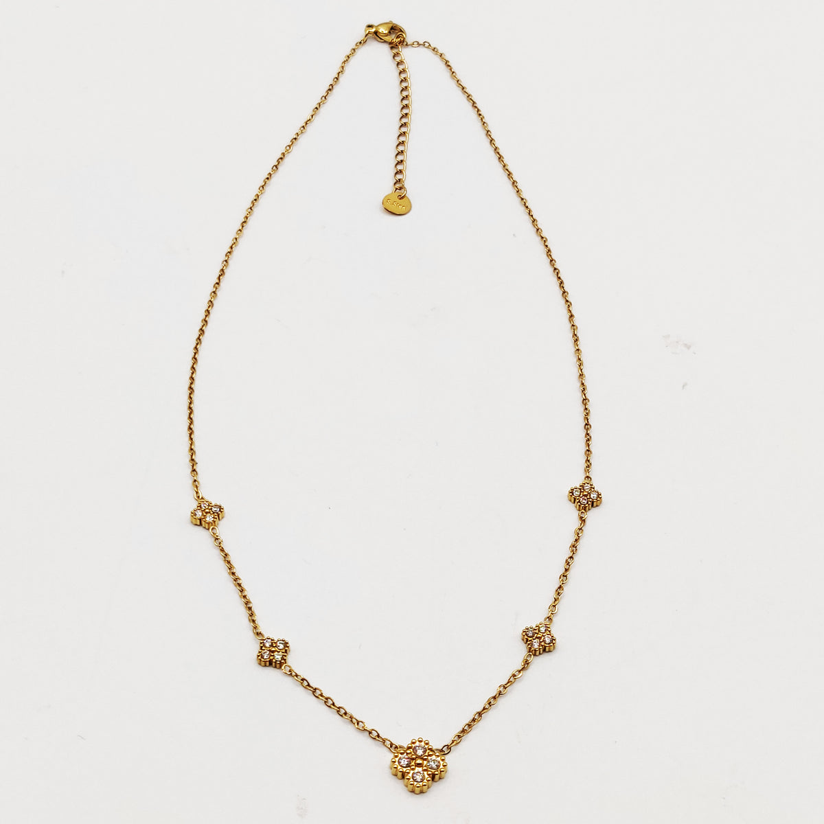 Collier Trèfle 4 Cristaux Tour Perles d'imitation Dorées Luxe