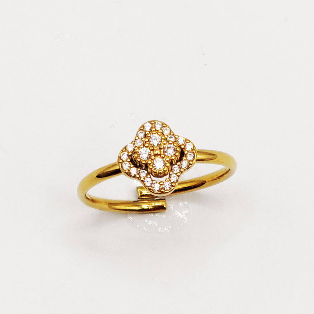 Bague Trèfle 4 Cristaux Tour Perles d'imitation Dorées Luxe