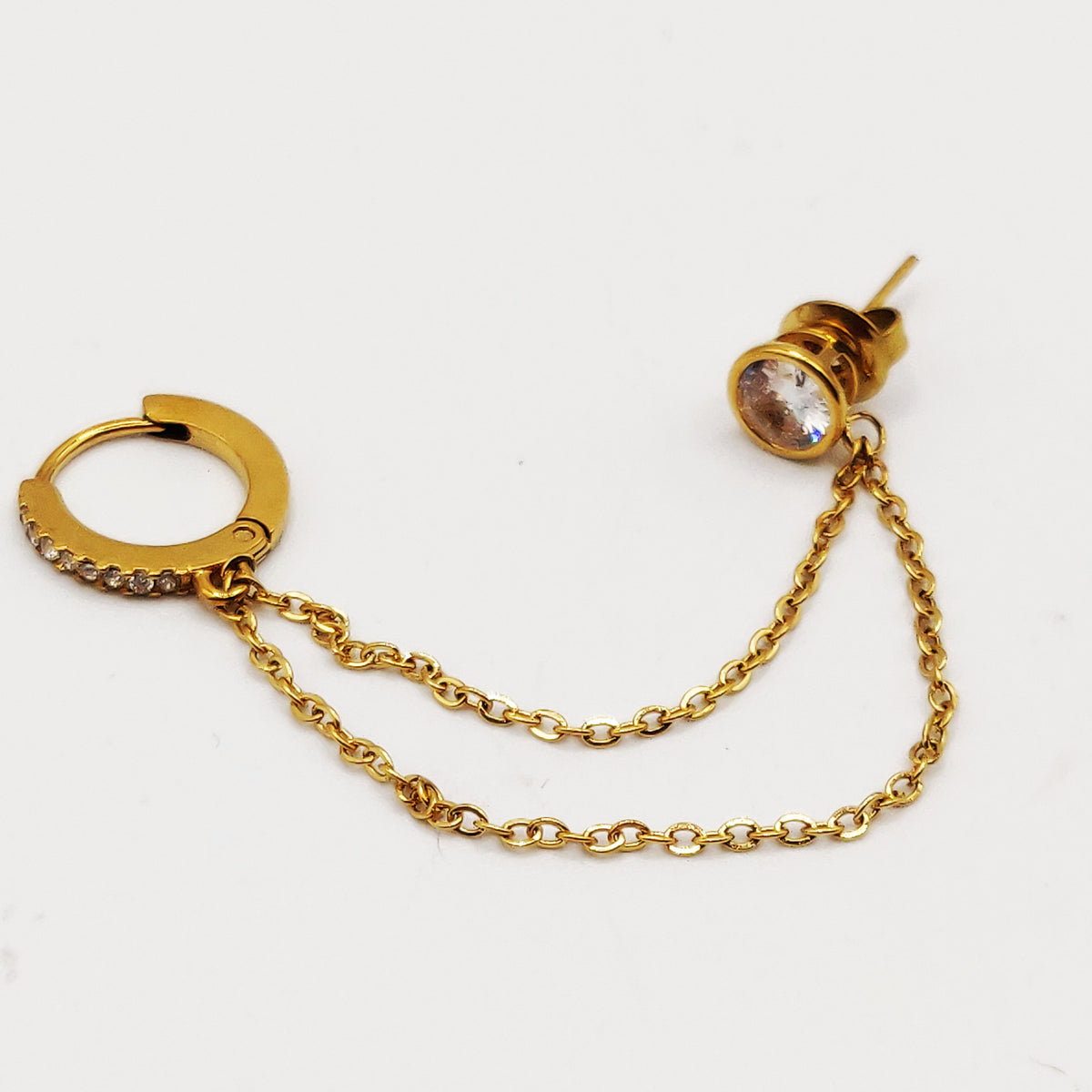 Boucle d'oreille Double Créole et Cristal Rond Reliés