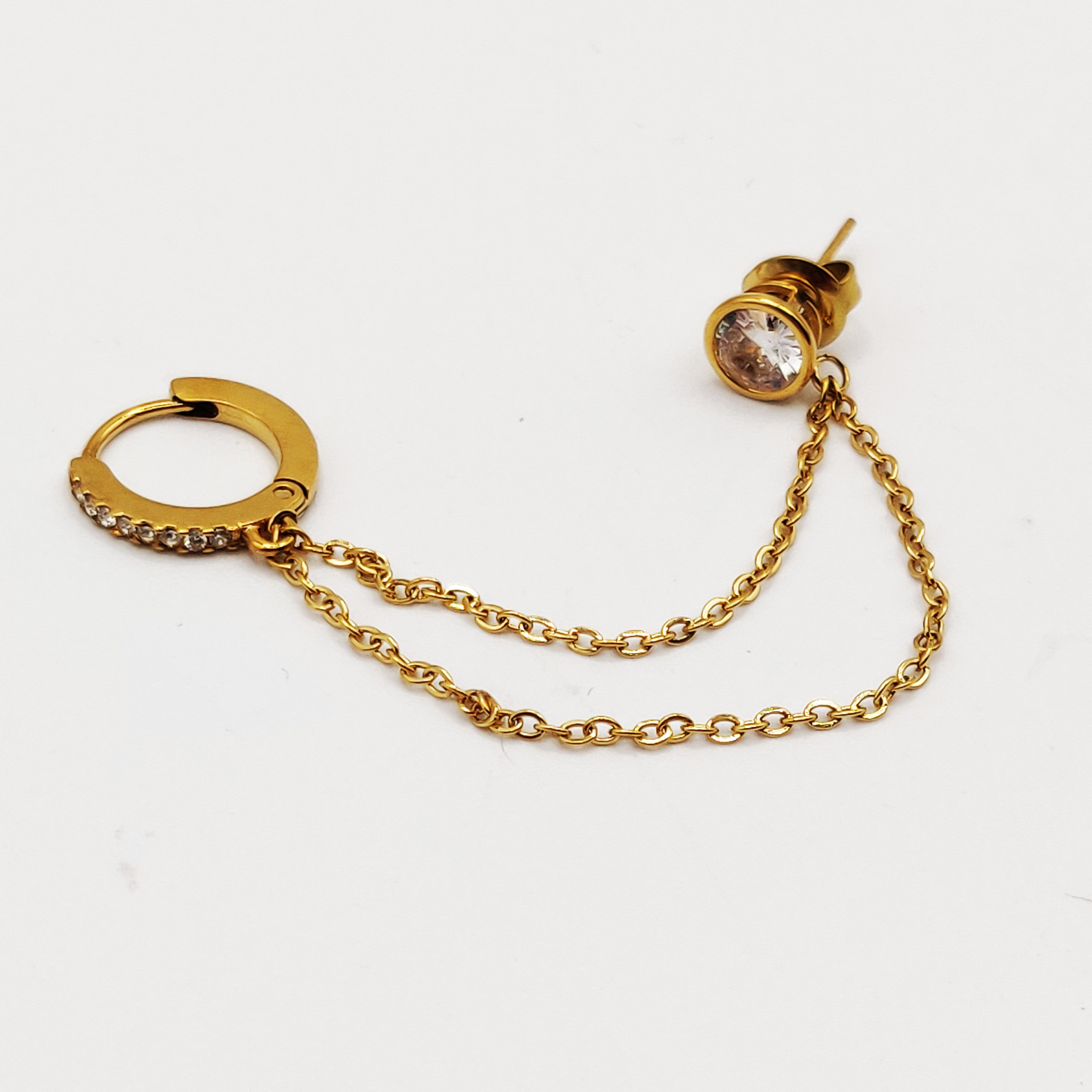 Boucle d'oreille Double Créole et Cristal Rond Reliés