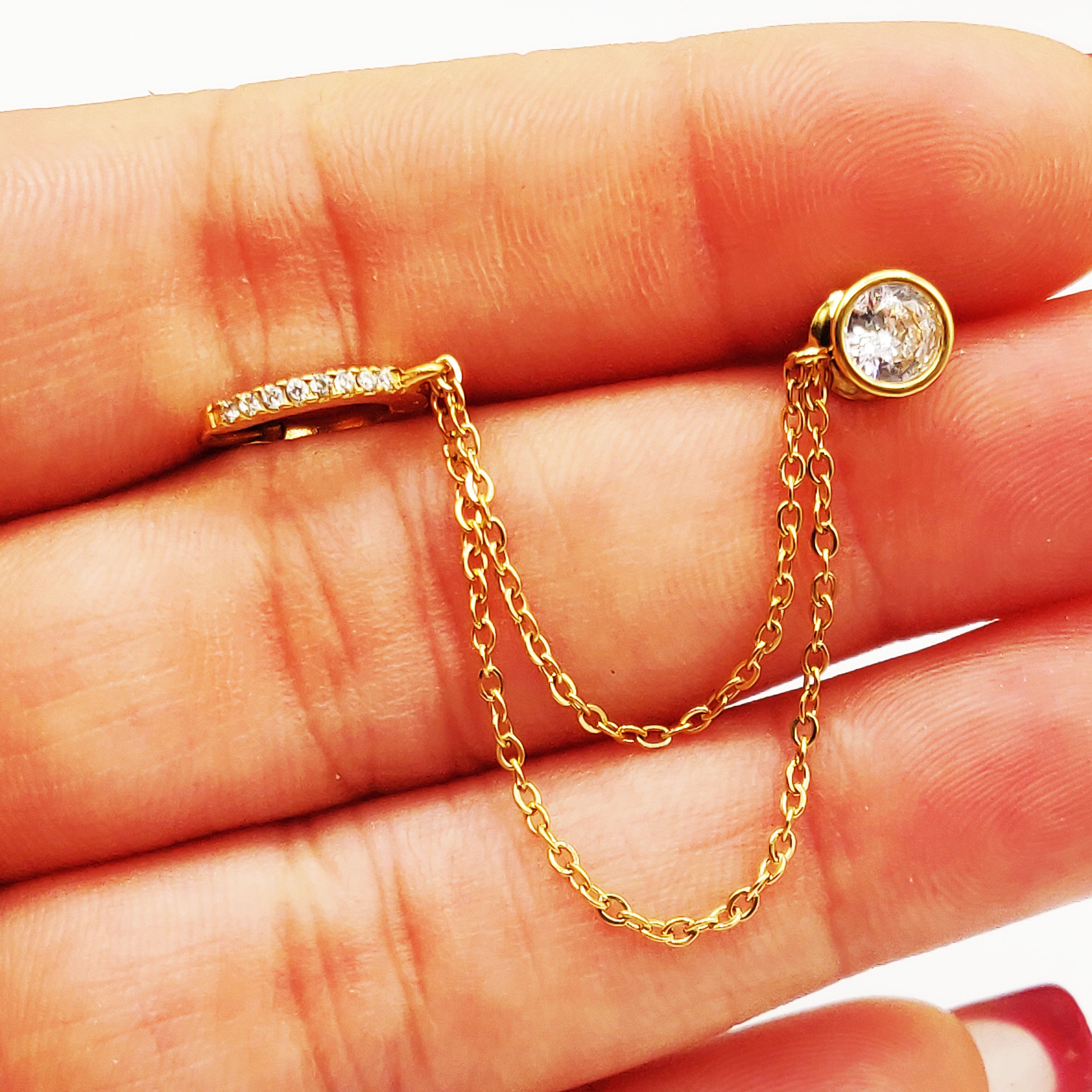 Boucle d'oreille Double Créole et Cristal Rond Reliés