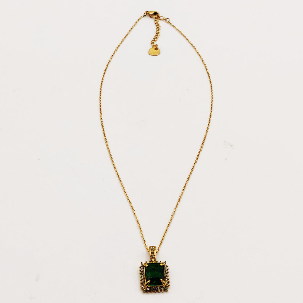Collier Grand Cristal Vert Rectangle Tour Cristaux Luxe
