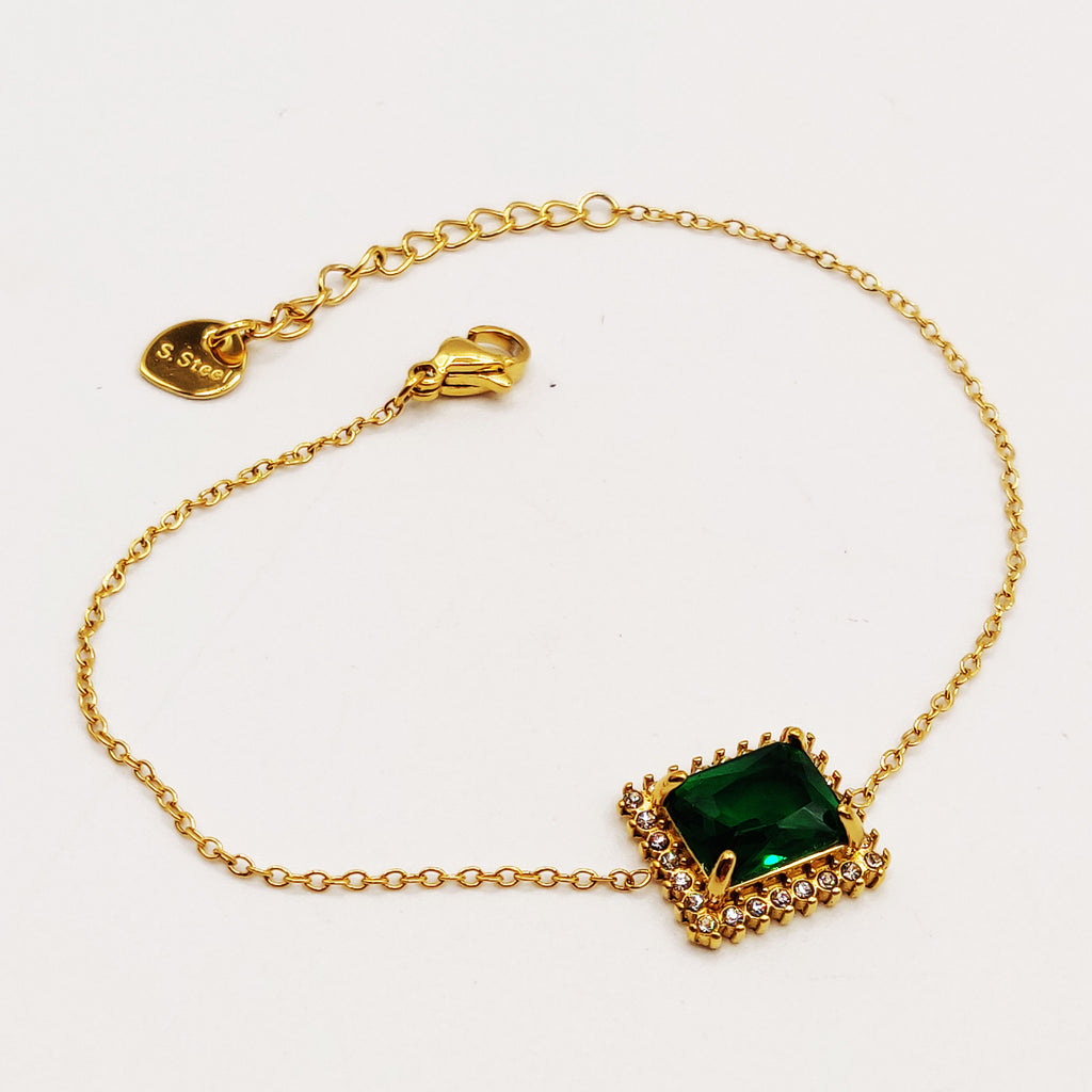 Bracelet Collier Grand Cristal Vert Rectangle Tour Cristaux Luxe