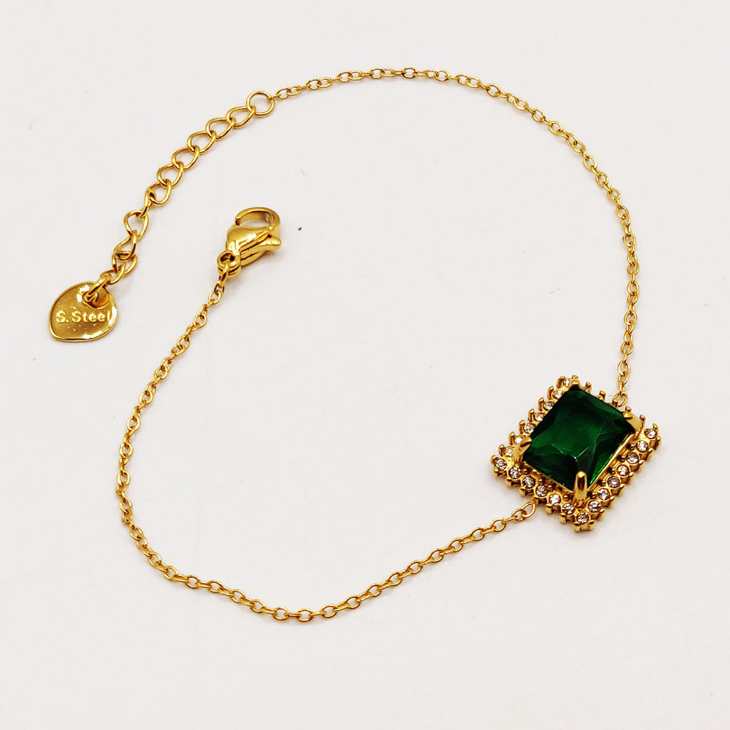 Bracelet Collier Grand Cristal Vert Rectangle Tour Cristaux Luxe