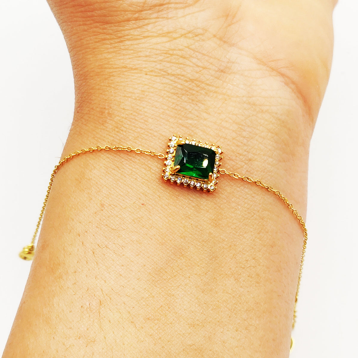 Bracelet Collier Grand Cristal Vert Rectangle Tour Cristaux Luxe
