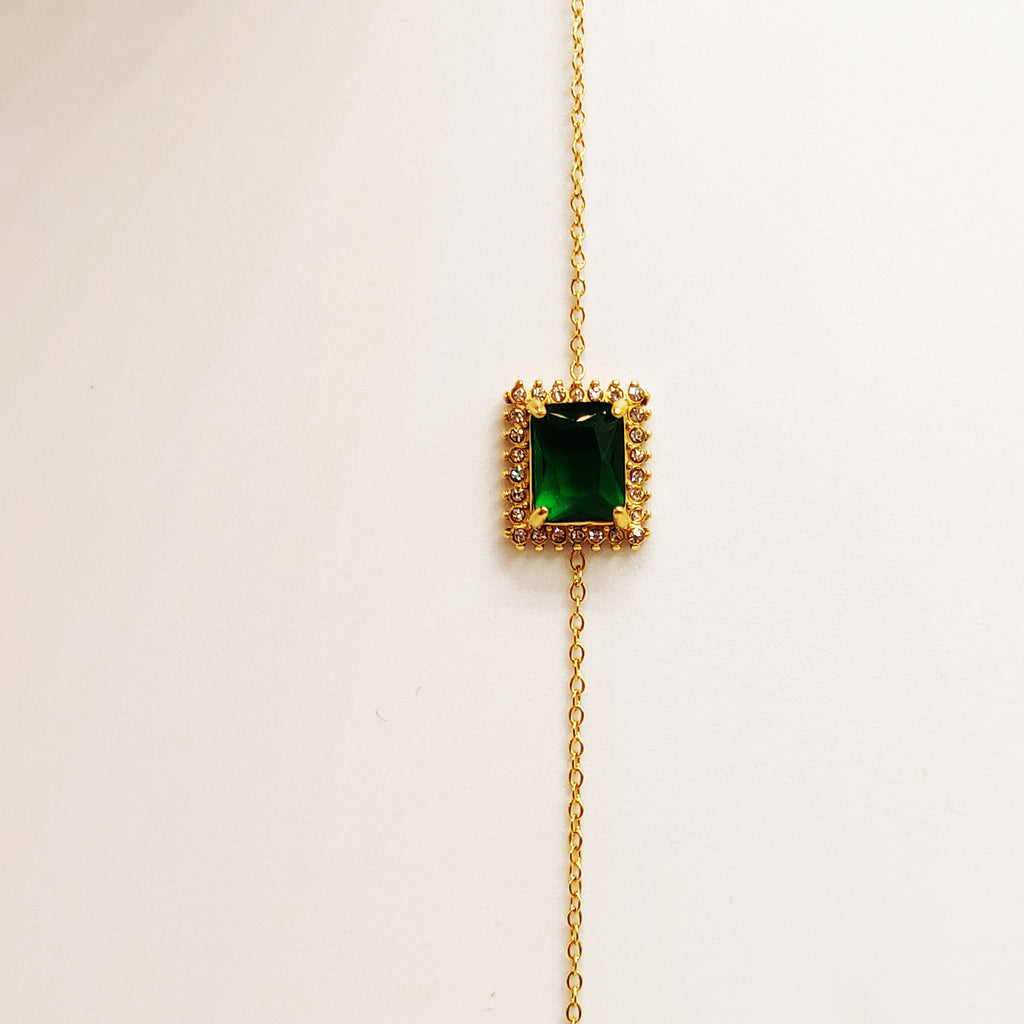 Bracelet Collier Grand Cristal Vert Rectangle Tour Cristaux Luxe
