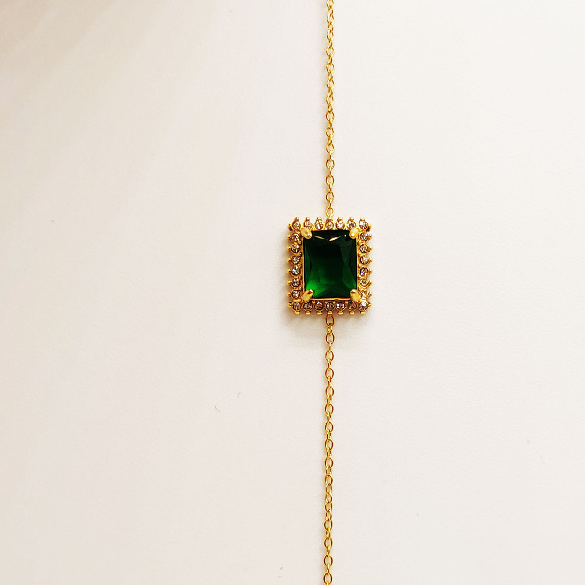 Bracelet Collier Grand Cristal Vert Rectangle Tour Cristaux Luxe