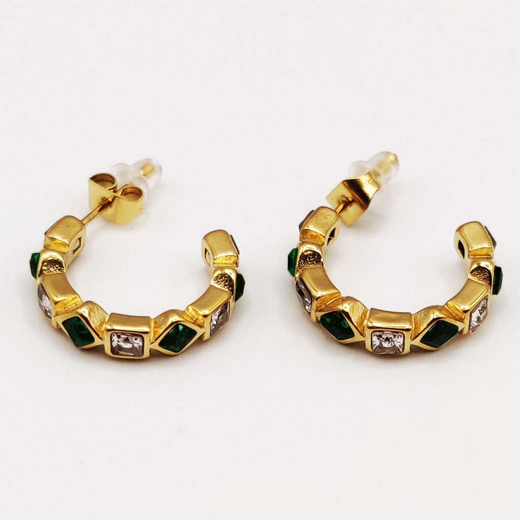 Boucles d'oreilles Cristaux Losanges Verts et Carrés Luxe