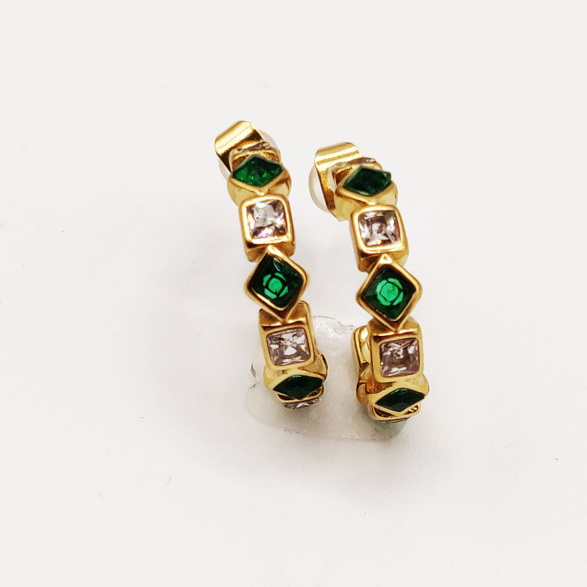 Boucles d'oreilles Cristaux Losanges Verts et Carrés Luxe