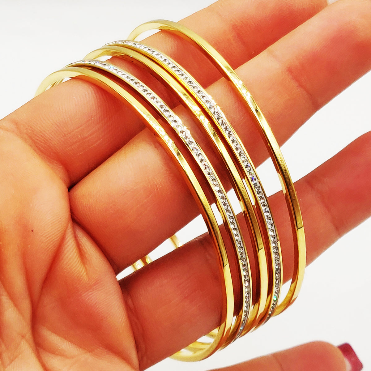 5 Bracelets RIgides Simples et Cristaux Luxe