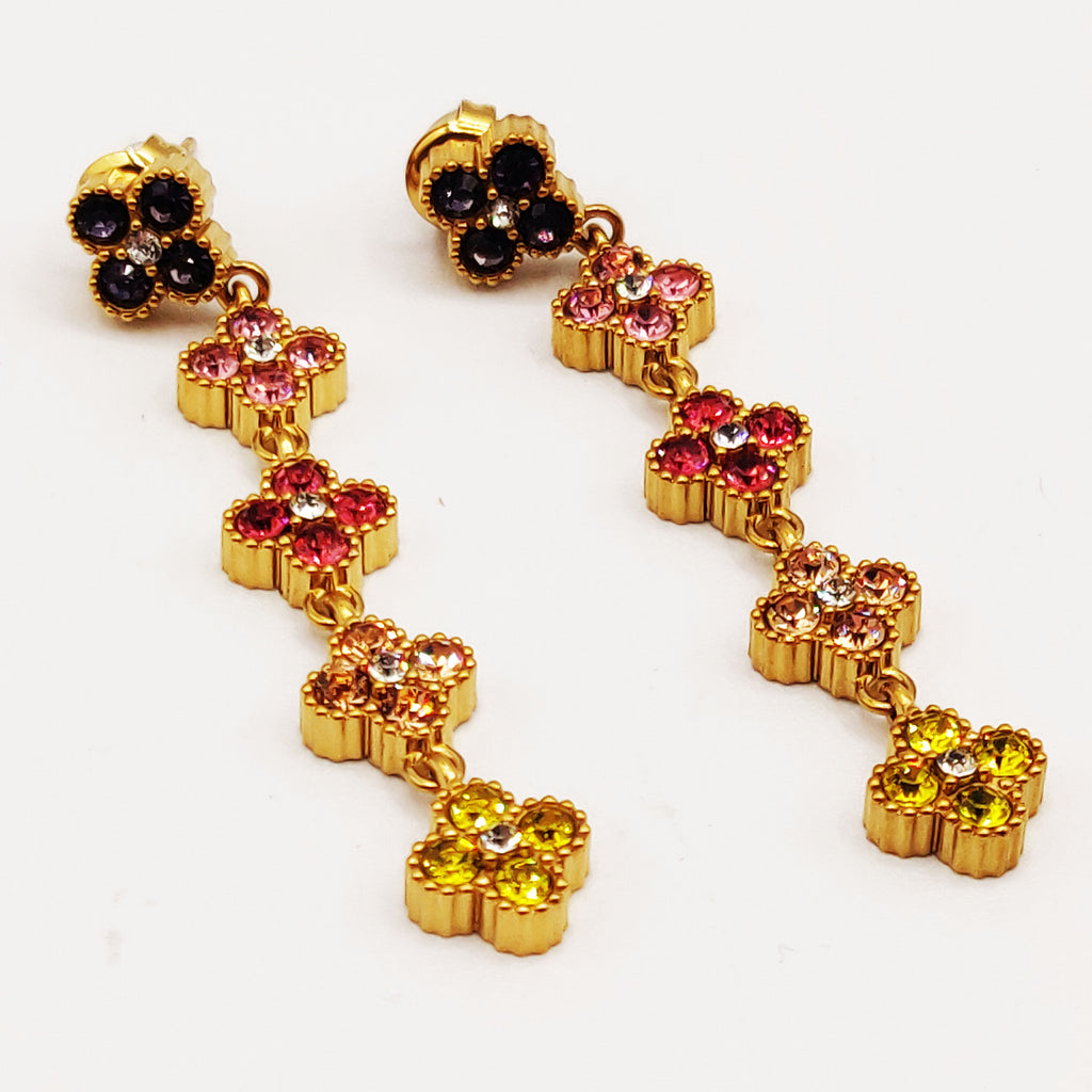 Boucles d'oreilles Multi Trèfles Cristaux Multicolores Stylish Luxe