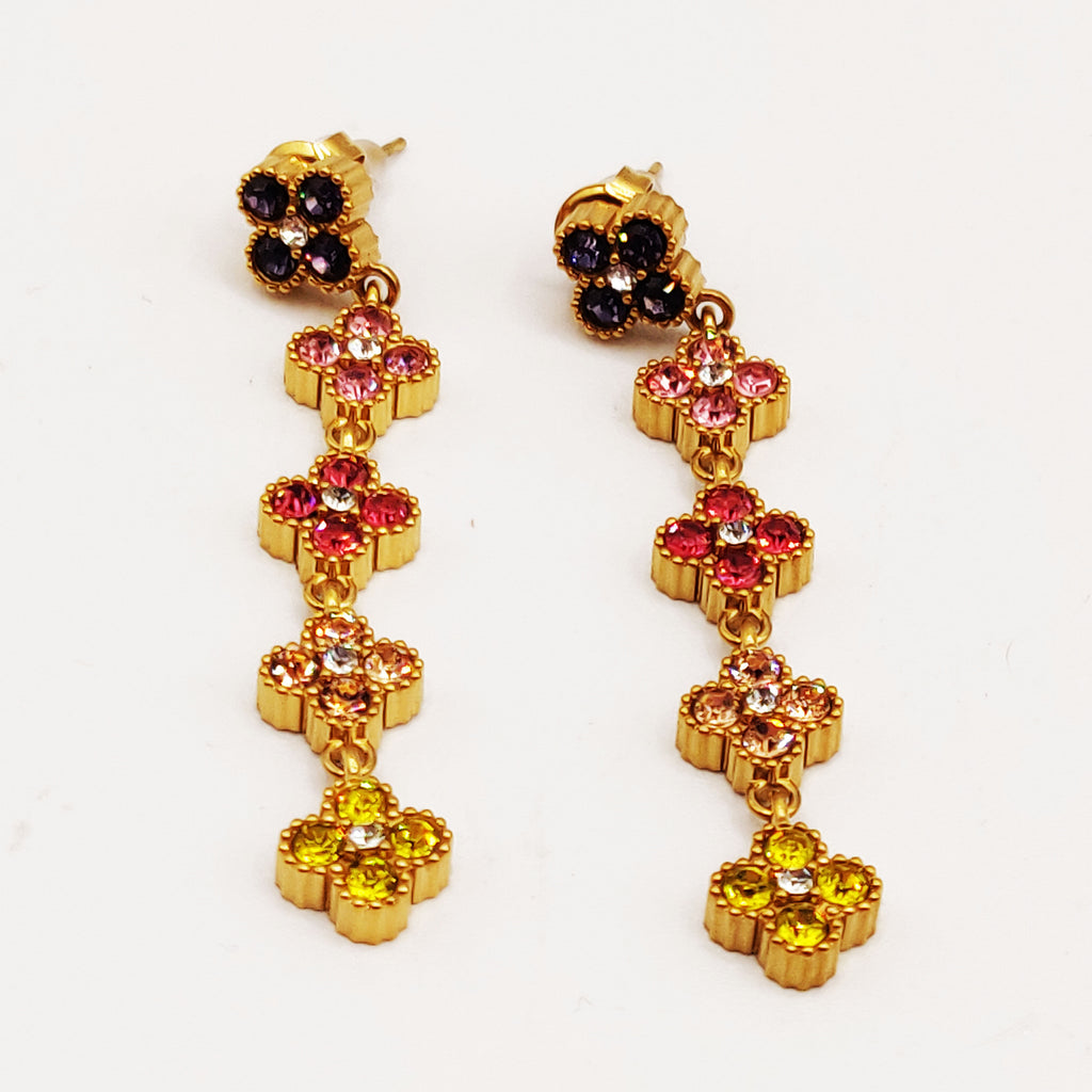Boucles d'oreilles Multi Trèfles Cristaux Multicolores Stylish Luxe