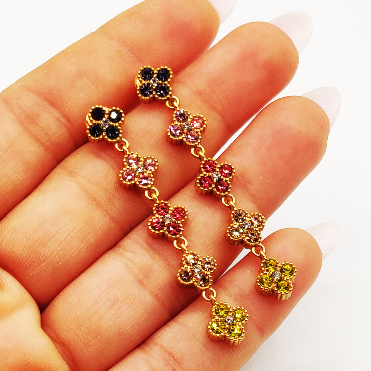 Boucles d'oreilles Multi Trèfles Cristaux Multicolores Stylish Luxe
