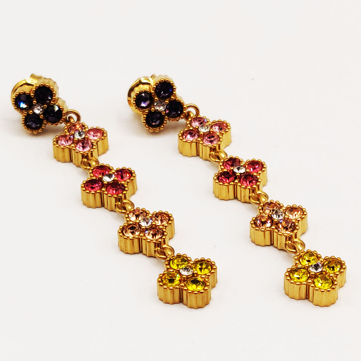 Boucles d'oreilles Multi Trèfles Cristaux Multicolores Stylish Luxe