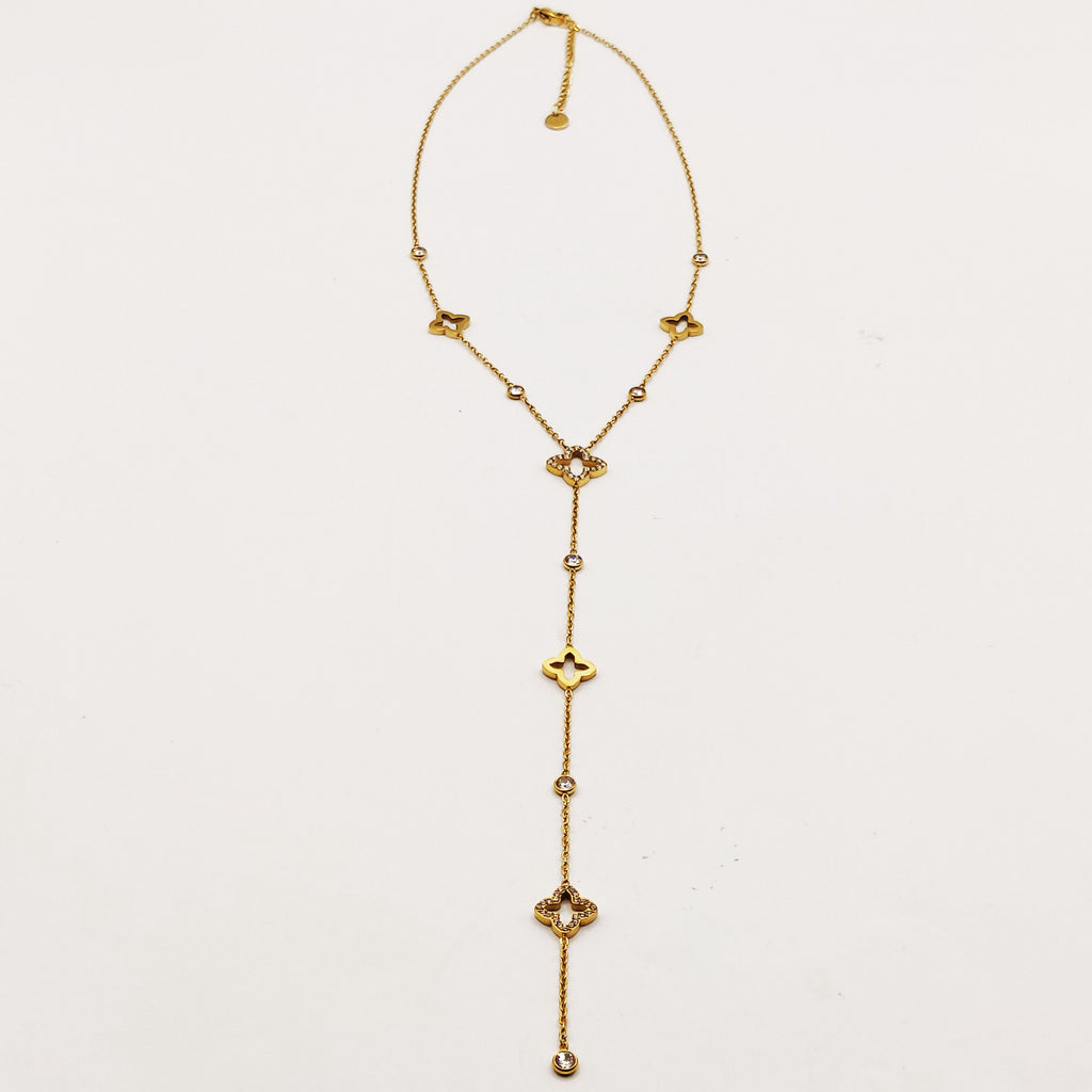 Collier Trèfles Creux et Cristaux Descendant Luxe
