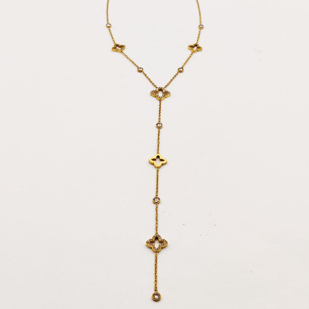 Collier Trèfles Creux et Cristaux Descendant Luxe