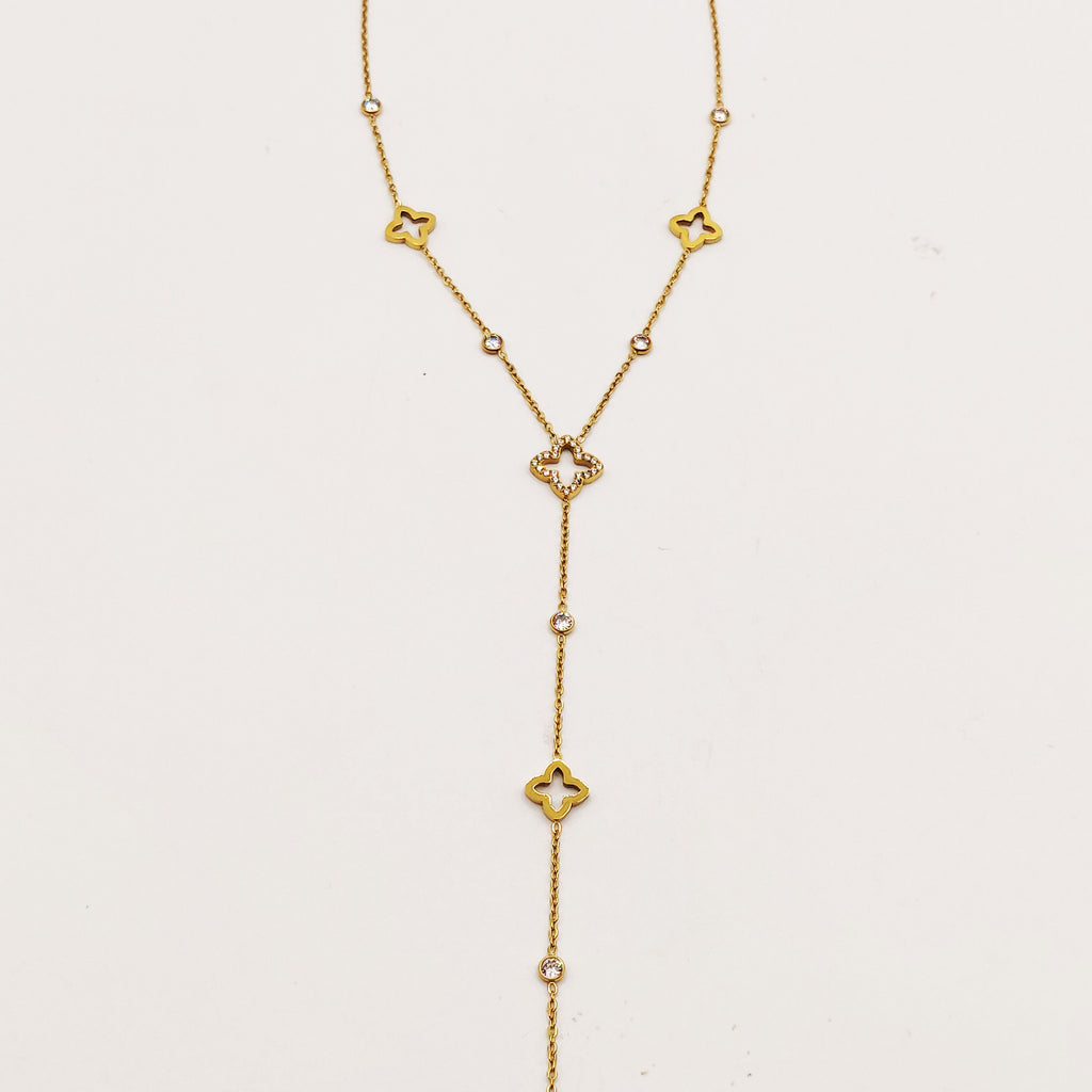 Collier Trèfles Creux et Cristaux Descendant Luxe