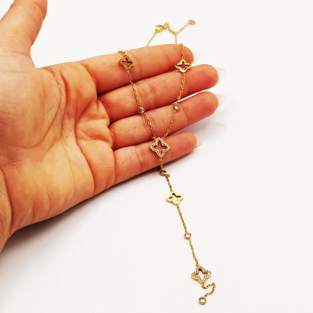 Collier Trèfles Creux et Cristaux Descendant Luxe