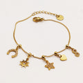 Bracelet Perles d'imitation Dorées Multi Pendentifs Étoile Cristaux Luxe