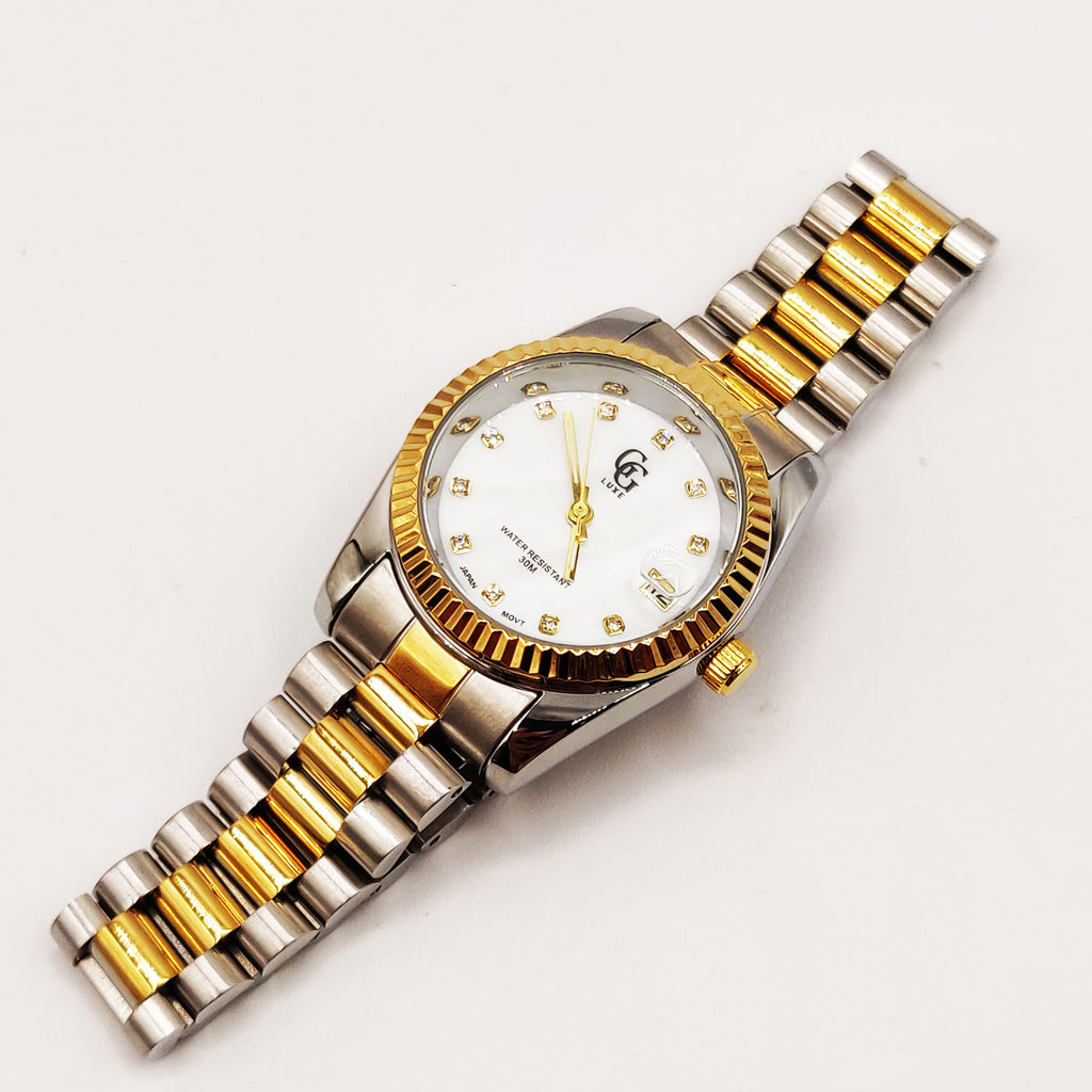 Montre GG Luxe FB1912 Bracelet Argenté et Doré Fond Blanc
