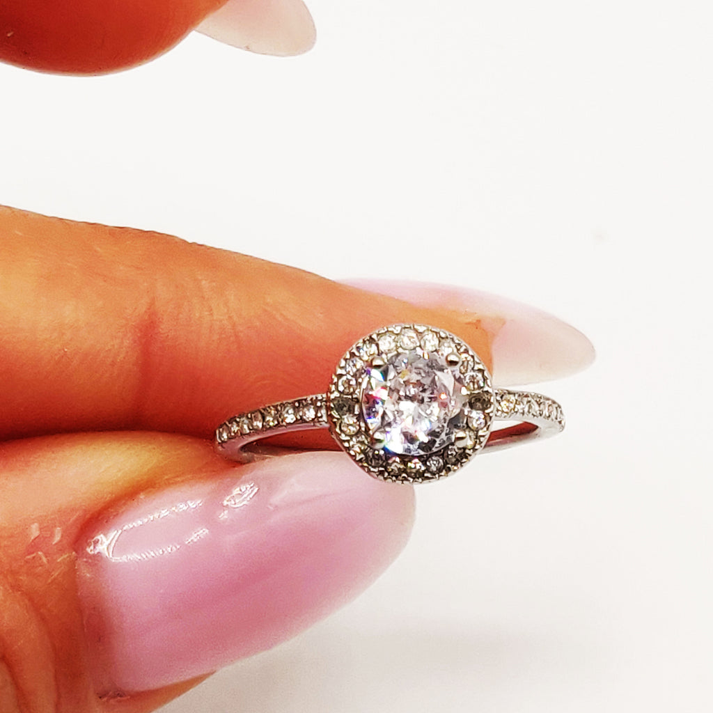 Bague Gros Cristal Rond Double Tour Cristaux Luxe Argenté