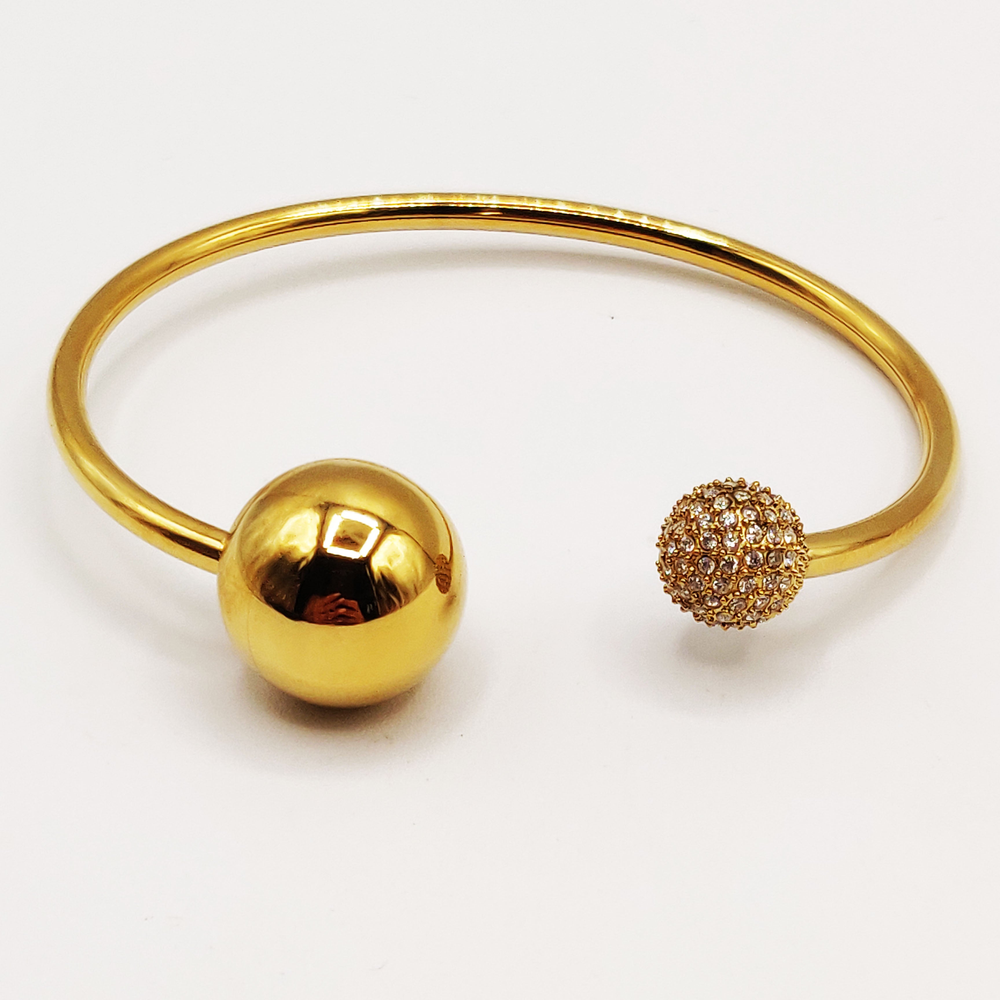 Bracelet Rigide Double Boules Dorée et Cristaux Luxe