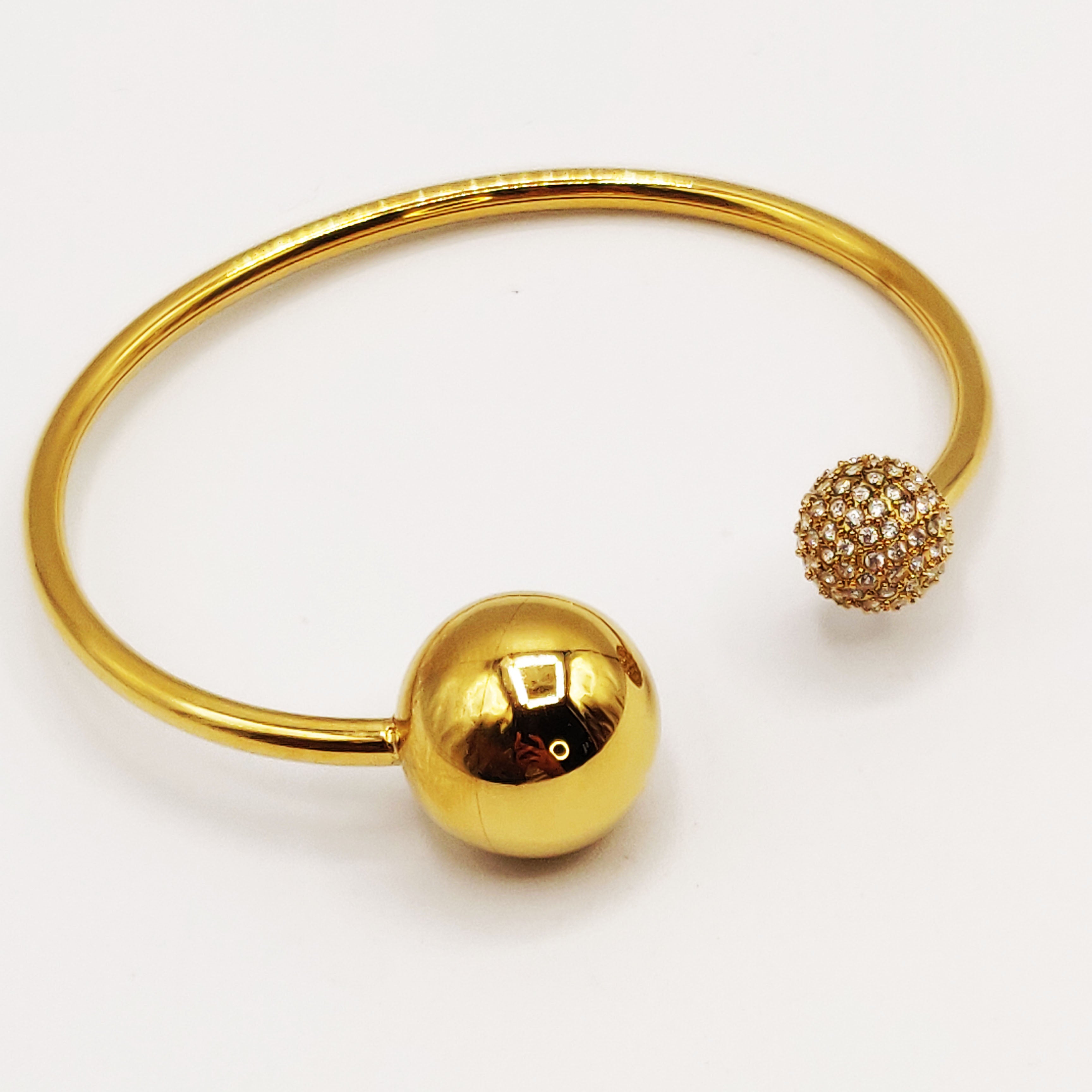 Bracelet Rigide Double Boules Dorée et Cristaux Luxe