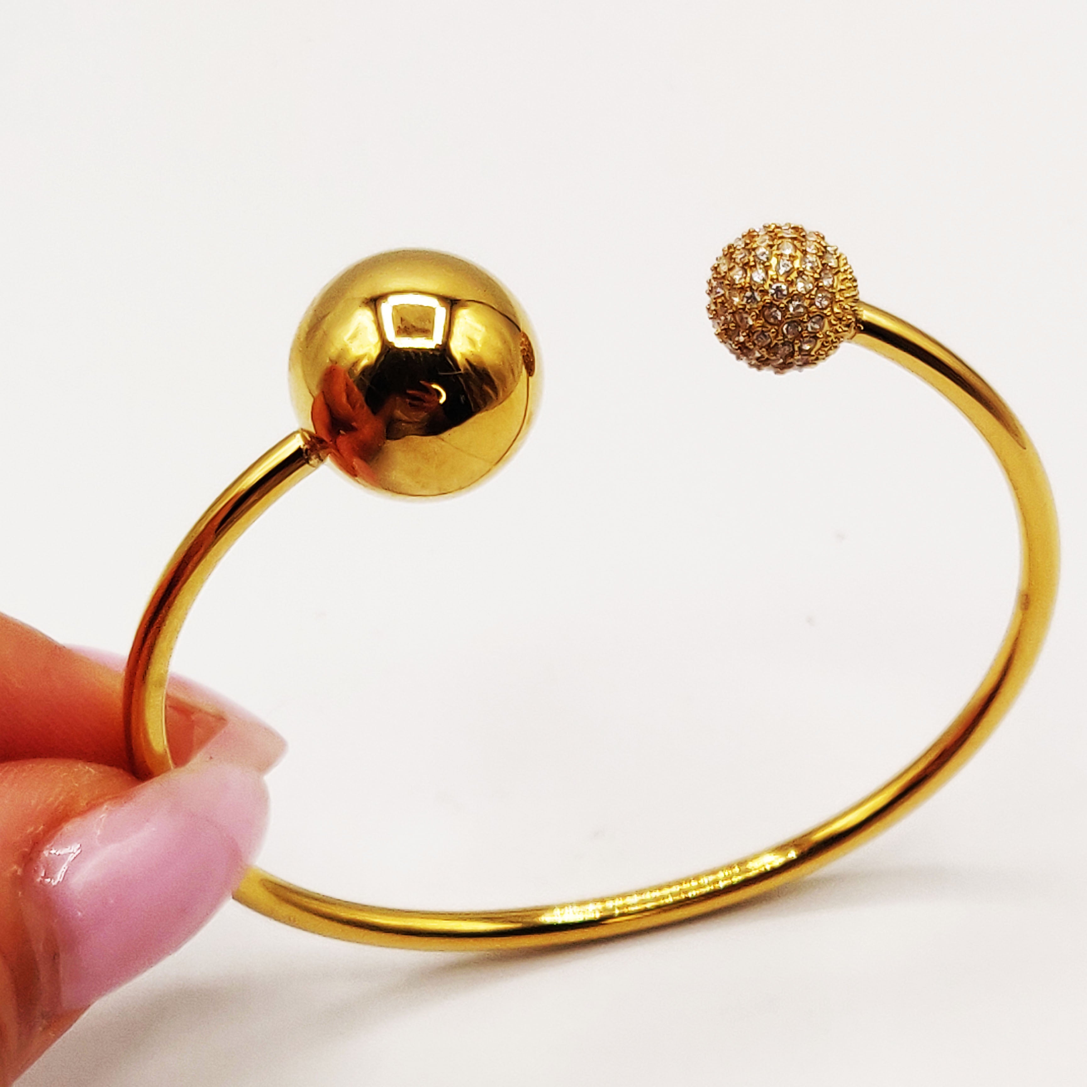 Bracelet Rigide Double Boules Dorée et Cristaux Luxe
